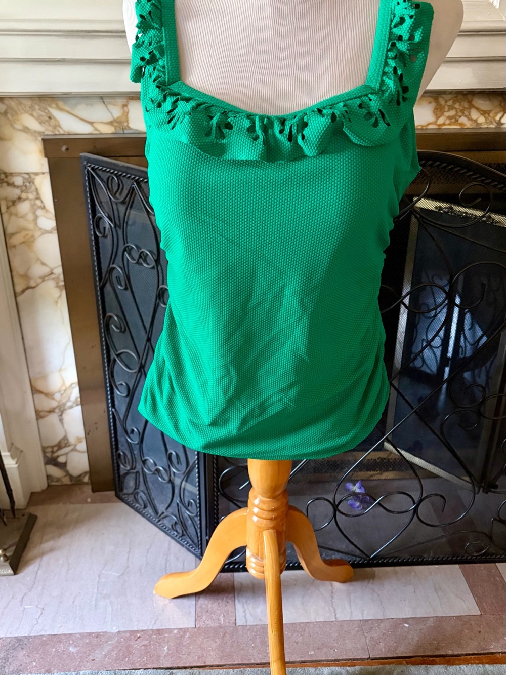 Susan Graver Green Ruffle-Trim Camisole